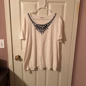 PM11081 Pullover Top With Beaded Neckline